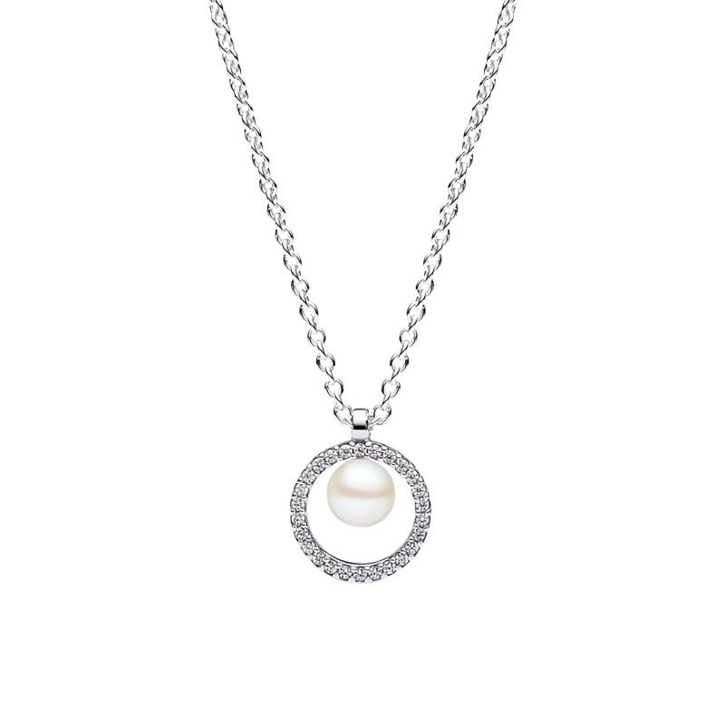925/1000 Silver & Treated Freshwater Cultured Pearl Necklace, Length 45 cm - Pandora