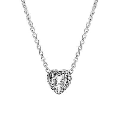 925 Silver Raised Heart Necklace, Length 45 cm - Pandora