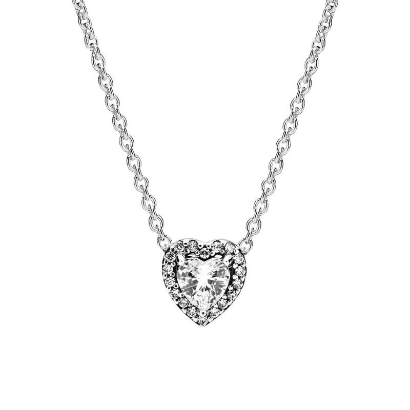 925 Silver Raised Heart Necklace, Length 45 cm - Pandora