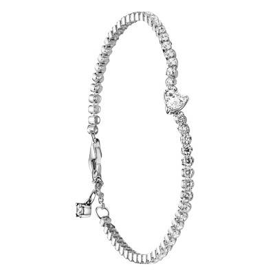 925 Silver Sparkling Heart Tennis Bracelet, Length 16 cm to 20 cm - Pandora