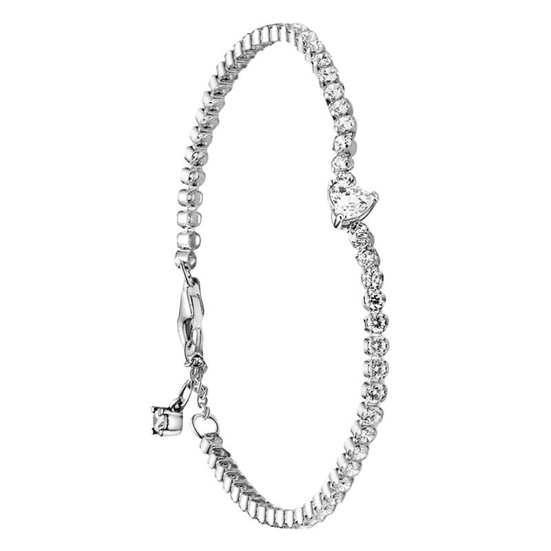 925 Silver Sparkling Heart Tennis Bracelet, Length 16 cm to 20 cm - Pandora