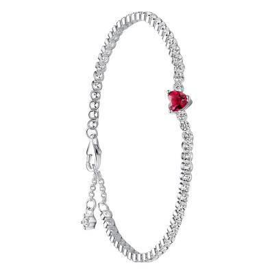 925 Silver Sparkling Red Heart Tennis Bracelet, Length 16 cm to 20 cm - Pandora