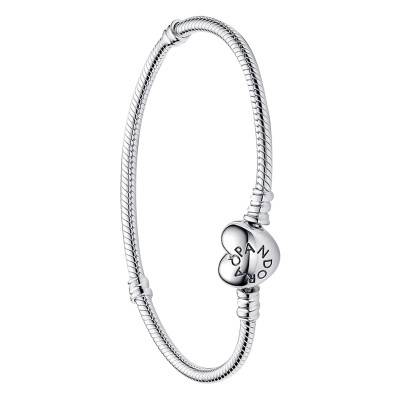 925 Silver Pandora Moments Snake Chain Heart Clasp Bracelet, Length 16 cm to 23 cm - Pandora