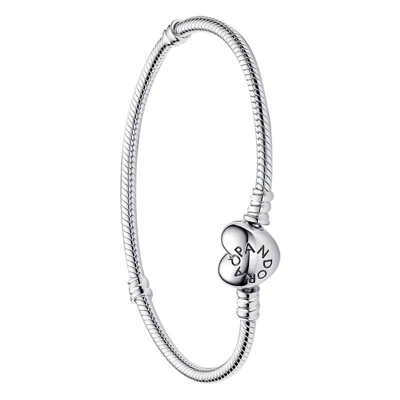 925 Silver Pandora Moments Snake Chain Heart Clasp Bracelet, Length 16 cm to 23 cm - Pandora