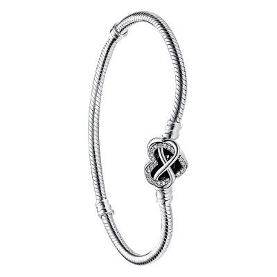 Pandora Moments 925/1000 Silver Serpentine Chain Bracelet with Infinity Heart Clasp, 17 cm to 19 cm - Pandora