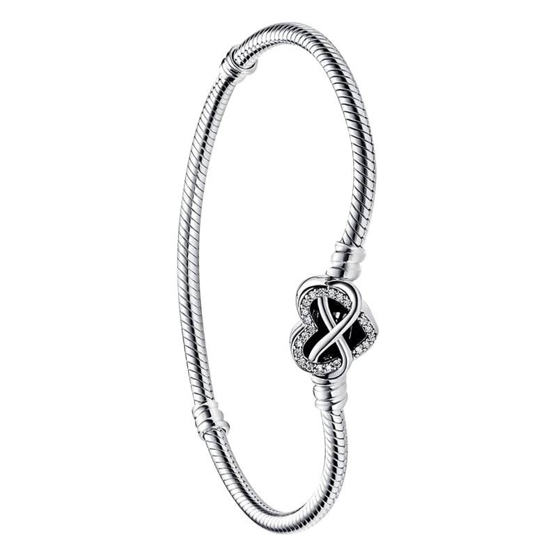 Pandora Moments 925/1000 Silver Serpentine Chain Bracelet with Infinity Heart Clasp, 17 cm to 19 cm - Pandora