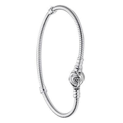 Bracelet Maille Serpent Fermoir Rose Pandora Moments en Argent 925, Longueurs 17 à 19 cm - Pandora