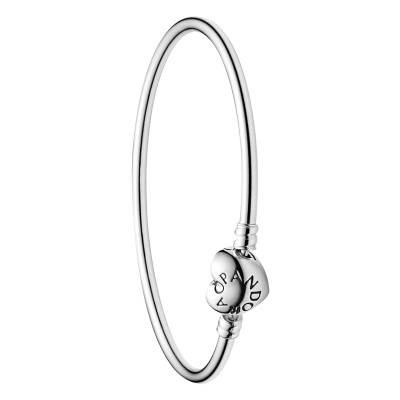 925 Silver Heart Clasp Pandora Moments Bangle Bracelet, Lengths 15 cm to 21 cm - Pandora