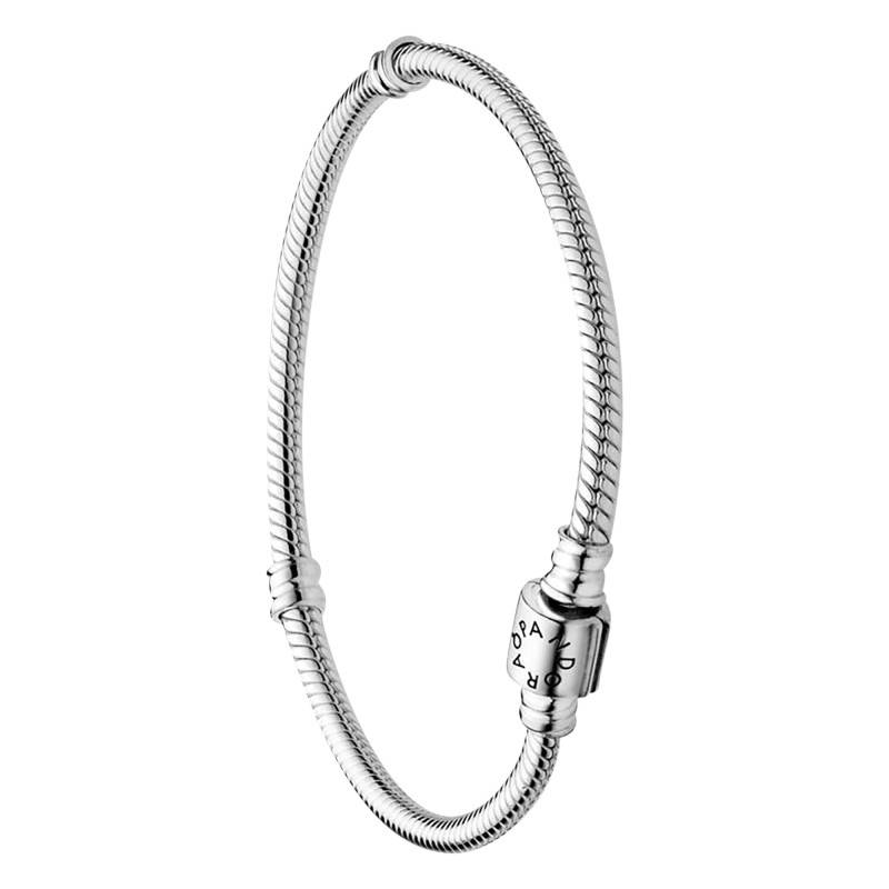 925/1000 Silver Snake Chain Barrel Clasp Pandora Moments Bracelet, 16 cm to 21 cm - Pandora