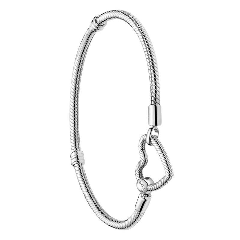 925/1000 Silver Snake Chain Heart Clasp Pandora Moments Bracelet, 17 cm to 20 cm - Pandora