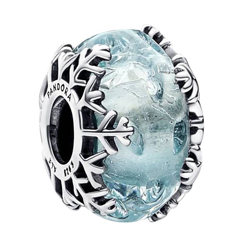 Pale Blue Murano Glass & 925 Silver Snowflake Charm - Pandora