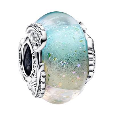 Charm Verre de Murano Multicolore & Plume Courbe en Argent 925 - Pandora