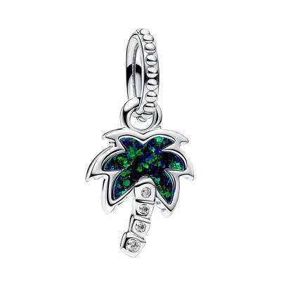 925/1000 Silver Opalescent Green Palm Tree Pendant Charm - Pandora