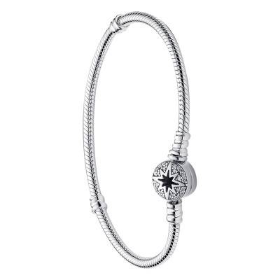 Snake Chain Bracelet with North Star Clasp in 925 Silver, Length 17 cm to 20 cm - Pandora