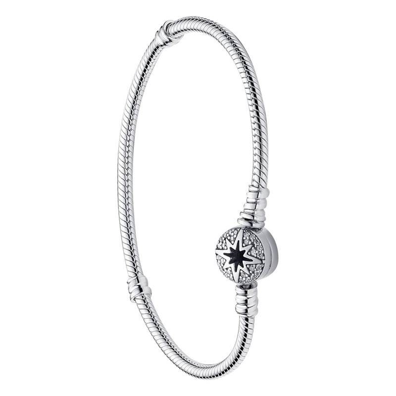 Snake Chain Bracelet with North Star Clasp in 925 Silver, Length 17 cm to 20 cm - Pandora