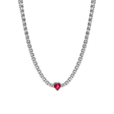 Collier Choker Cœur Rouge & Halo en Argent 925, Longueur 40 cm Ajustable - Pandora
