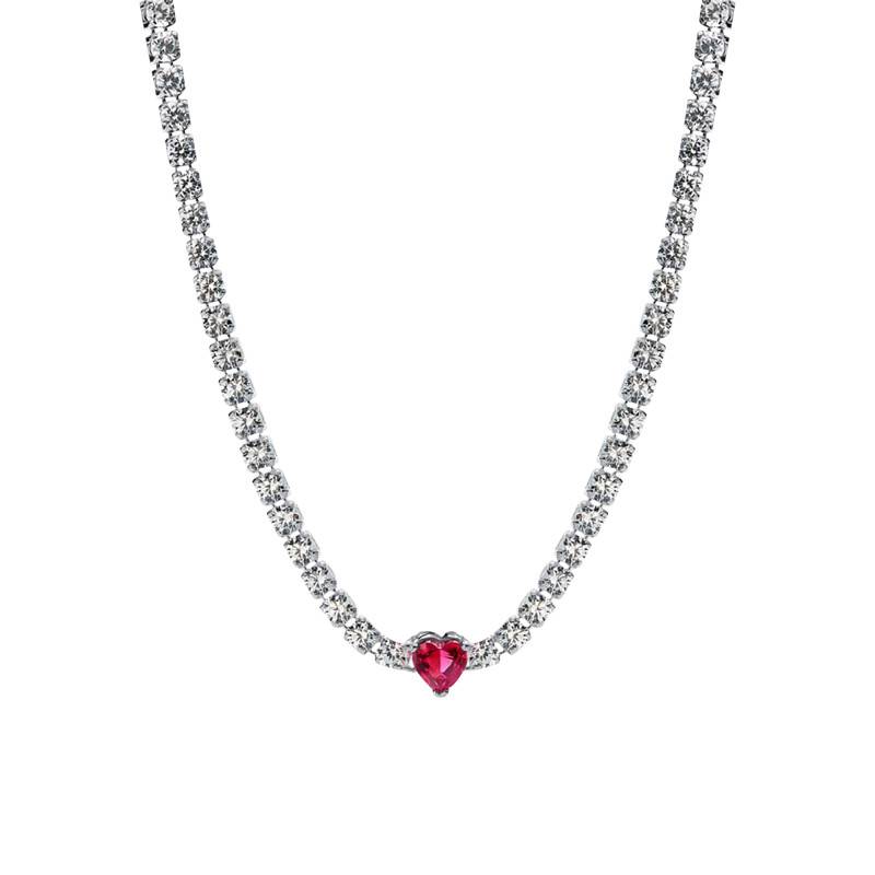 925/1000 Silver Red Heart Choker Necklace, Adjustable Length 40 cm - Pandora