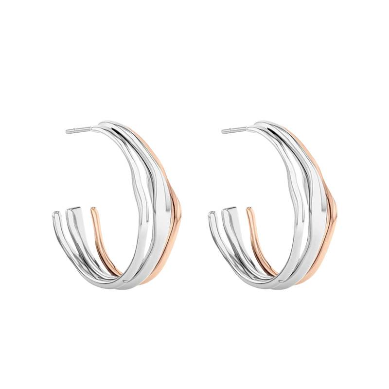 CK Wavy Two-Tone Steel Hoop Earrings, 26.50 mm Diameter - 35000650 - Calvin Klein