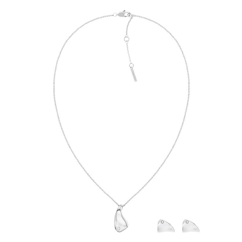 CK Cherished Polished Steel & White Stone Jewelry Set, Adjustable Length - 35700016 - Calvin Klein