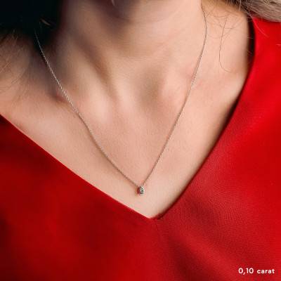 Collier Goutte Diamant 0,10 ct à 0,25 ct & Or Blanc 750, Longueur 40 à 42 cm - Diamond Lady