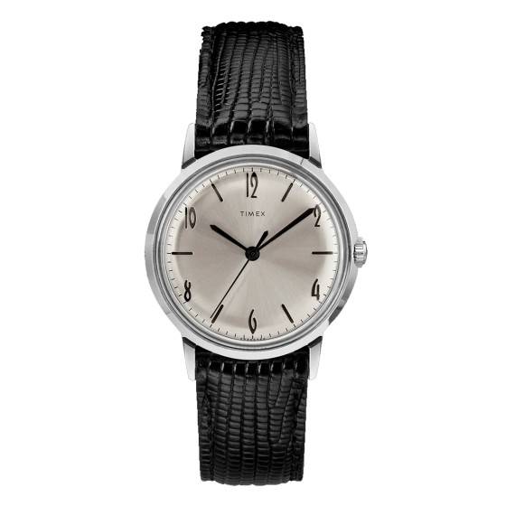 Montre Automatique Timex Marlin Homme - Boîtier Acier 39mm, Cadran Argent, Bracelet Cuir, 5 ATM