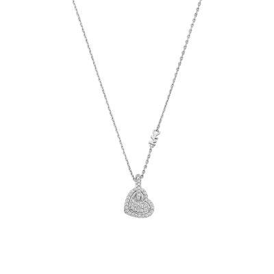 925/1000 Silver & Zirconium Oxide Kors Love Heart Necklace, Adjustable Length - Michael Kors