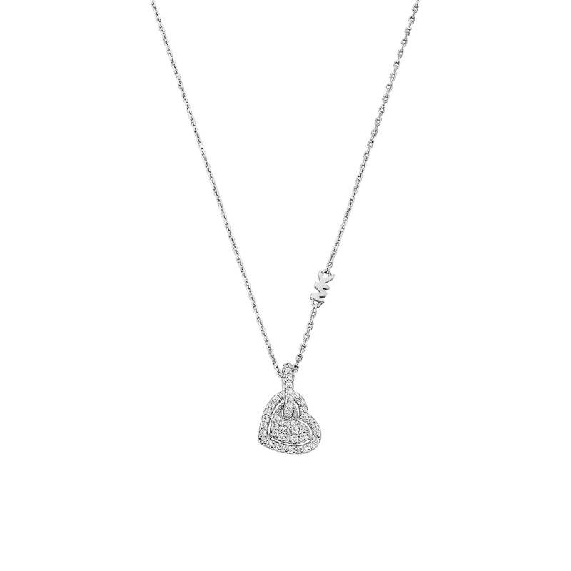 925/1000 Silver & Zirconium Oxide Kors Love Heart Necklace, Adjustable Length - Michael Kors