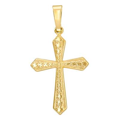 Yellow 375/1000 Gold Pearled Cross Pendant - Vandona