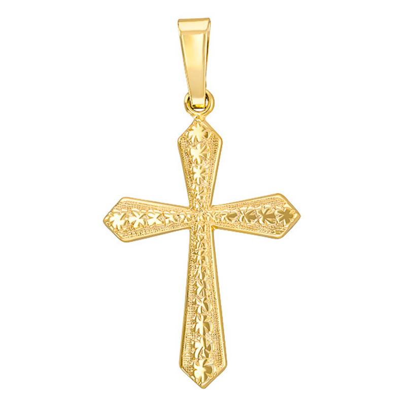 Yellow 375/1000 Gold Pearled Cross Pendant - Vandona