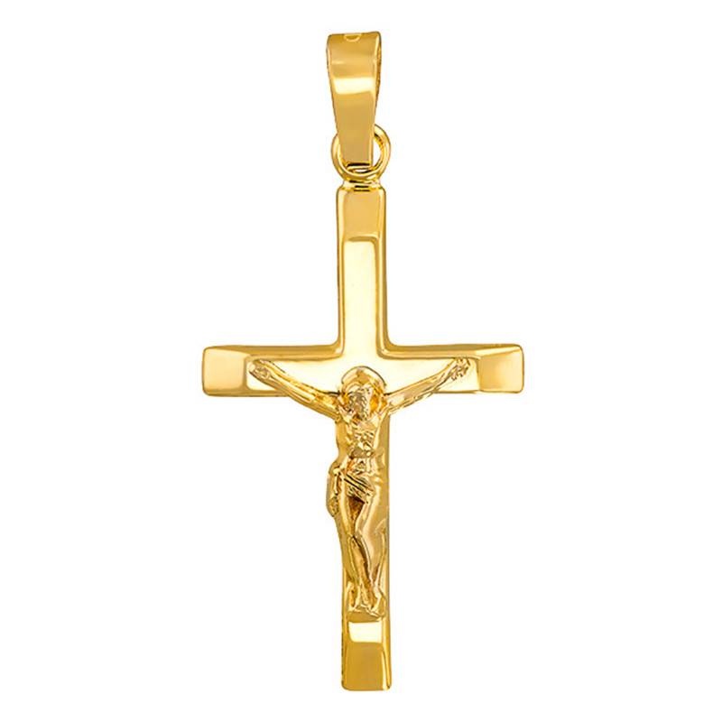 Yellow 375/1000 Gold Flat-Edge Crucifix Cross Pendant - Vandona