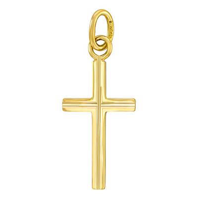 Yellow 375/1000 Gold Striped Cross Pendant - Vandona