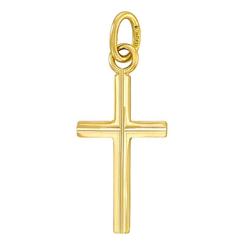 Yellow 375/1000 Gold Striped Cross Pendant - Vandona
