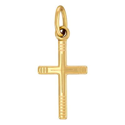 750/1000 Yellow Gold Cross Pendant with Ridged Ends - Vandona