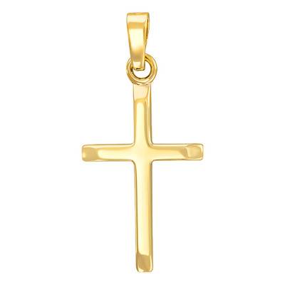 750 Yellow Gold Flat-Edge Cross Pendant - Vandona