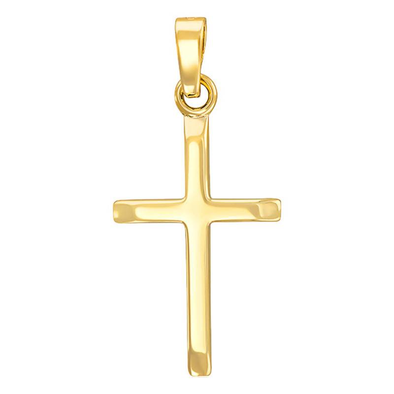 750 Yellow Gold Flat-Edge Cross Pendant - Vandona