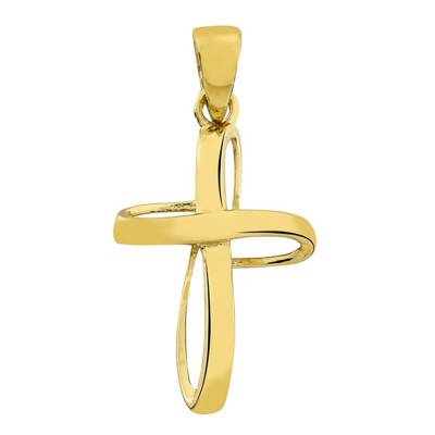 375/1000 Yellow Gold Open-Work Floral Cross Pendant - Vandona