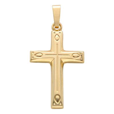 375/1000 Yellow Gold Chiseled Hollow Cross Pendant - Vandona