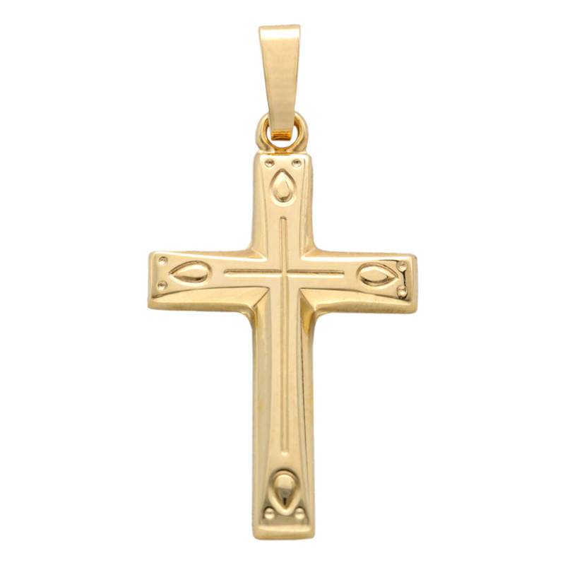 375/1000 Yellow Gold Chiseled Hollow Cross Pendant - Vandona