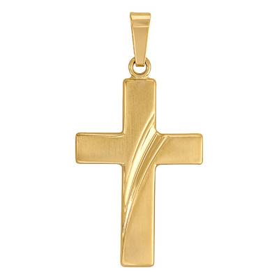 750/1000 Yellow Gold Scratch-Effect Cross Pendant - Vandona