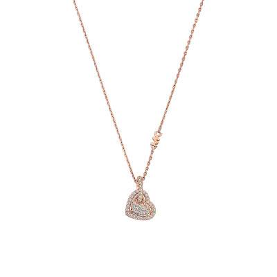 Collier Kors Love Argent Plaqué Or Rose & Zircones, Longueur Ajustable - Michael Kors