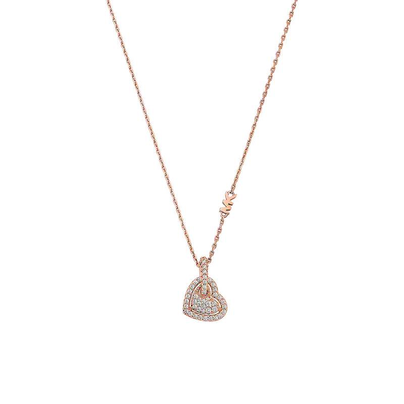 Rose Gold-Plated 925/1000 Silver & Zirconium Oxide Kors Love Necklace, Adjustable Length - Michael Kors