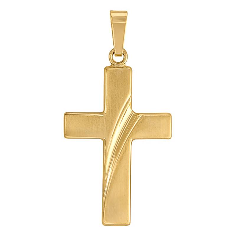 375/1000 Yellow Gold Scratch-Effect Cross Pendant - Vandona
