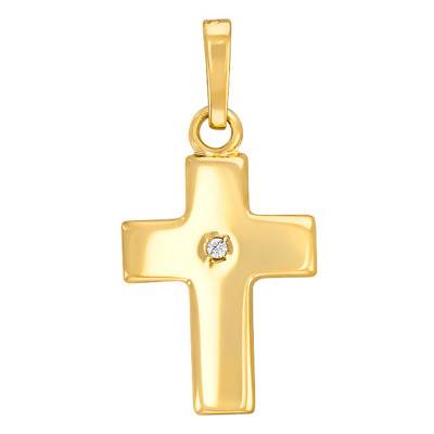 Pendentif croix Or Jaune 375 et diamant 0,015 ct W/SI - Vandona