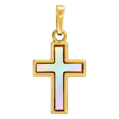 375 Yellow Gold & White Mother-of-Pearl Cross Pendant - Vandona