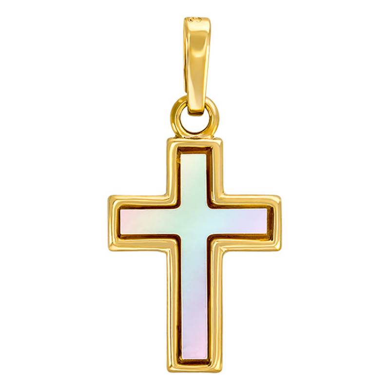 375 Yellow Gold & White Mother-of-Pearl Cross Pendant - Vandona