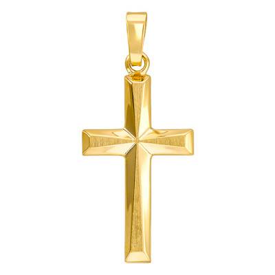 Brushed Hollow Cross Pendant in 750 Yellow Gold - Vandona