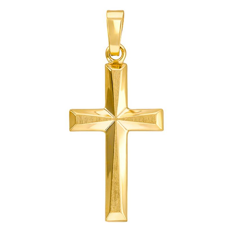 Brushed Hollow Cross Pendant in 375 Yellow Gold - Vandona