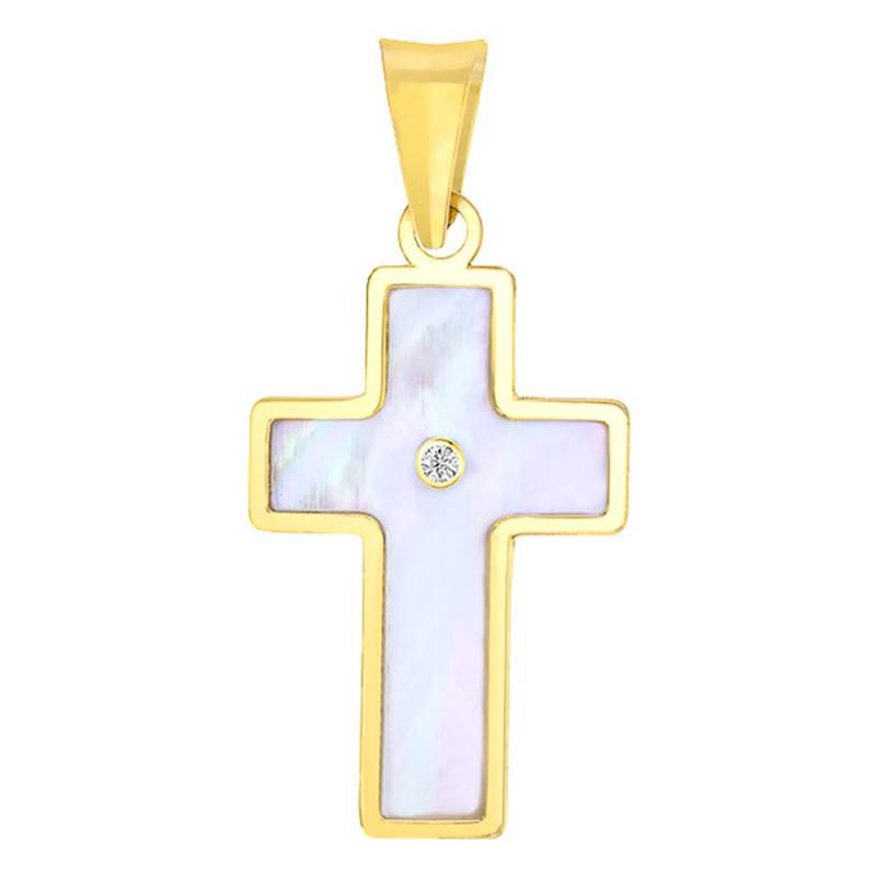 375 or 750/1000 Yellow Gold & Mother-of-Pearl Cross Pendant - Vandona