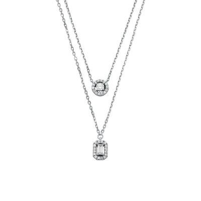 Kors Brilliant Double 925 Silver & Cubic Zirconia Necklace, Length 34 cm to 39 cm, Width 8 mm - Michael Kors