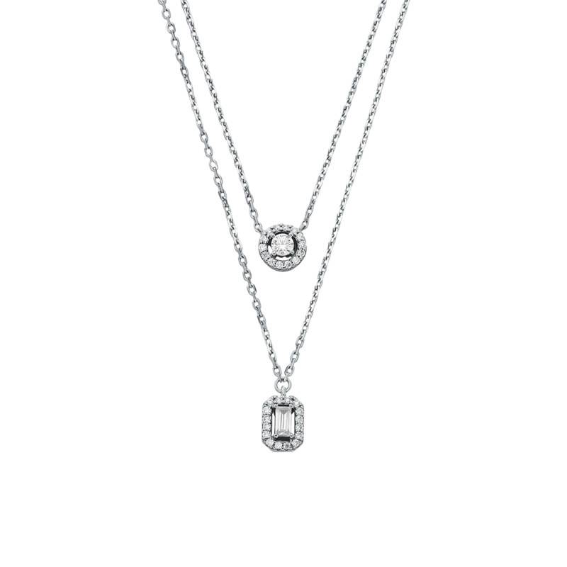 Kors Brilliant Double 925 Silver & Cubic Zirconia Necklace, Length 34 cm to 39 cm, Width 8 mm - Michael Kors